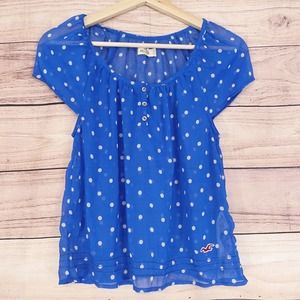 HOLLISTER BLUE POLKA DOT SHEER SEE THRU SLEEVELESS BLOUSE TOP WOMENS SZ XS